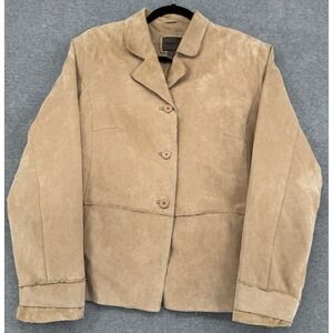 Brandon Thomas Men's Suede Leather Blazer Jacket Tan Button Front XL